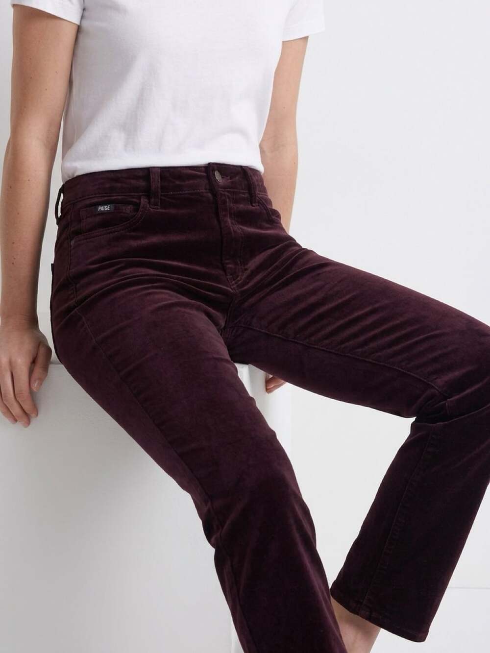 PAIGE Velvet Pants Women Size 30 High Rise Straight Leg Dark Purple Aubergine
